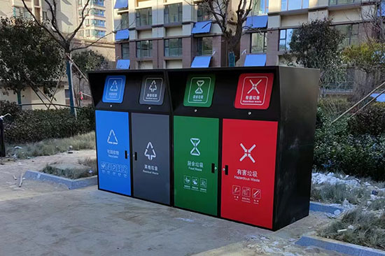 小區(qū)安裝四分類(lèi)垃圾桶罩，垃圾分類(lèi)亭